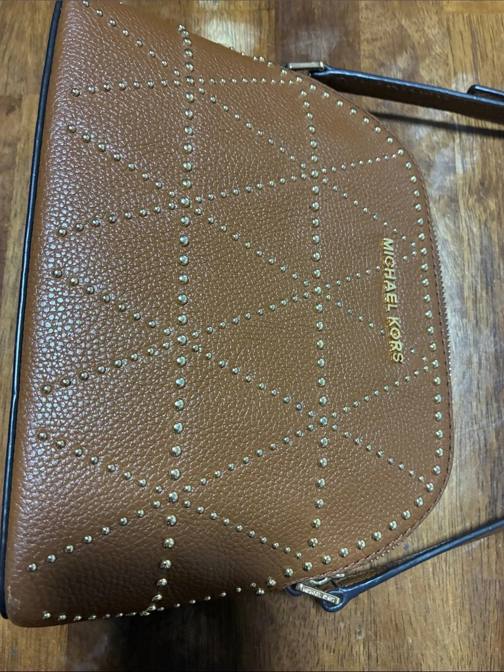 Michael Kors Cognac Quilted Crossbody Bag with Gold Logo
